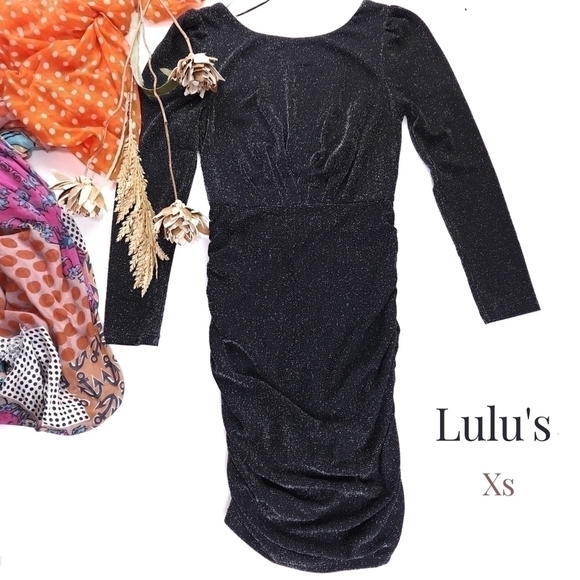 Lulu's Black Sparkle Rouged Low Back Dress Sz Xs - Picture 1 of 9